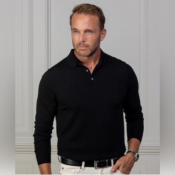 Collars & Co. Other - Collars & Co. Bellagio Three Button Long Sleeve Merino Polo Black Size XXL